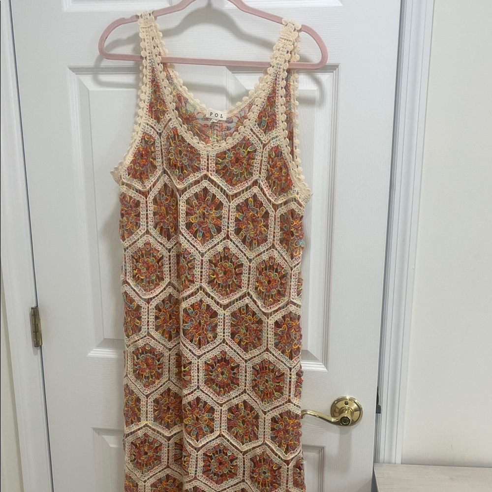 POL Crochet Midi Dress - Cream and Orange